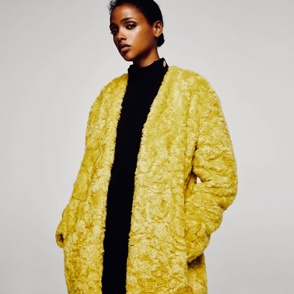 Mango Jackets & Blazers - NWT Mango Yellow/Green/Chartreuse Fur Coat. Sz M